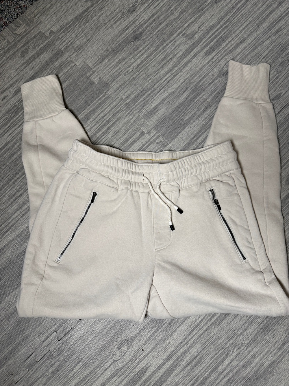 Fundamental Coast Cream Drawstring Zip-Pocket Sweatpants Size M